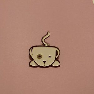 White enamel Cafe Bark Dog coffee mug steam pin